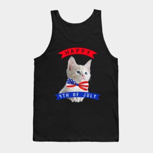 Happy 4th Of July Cute Cat Independece Day Cat With A Bow Tie Tank Top